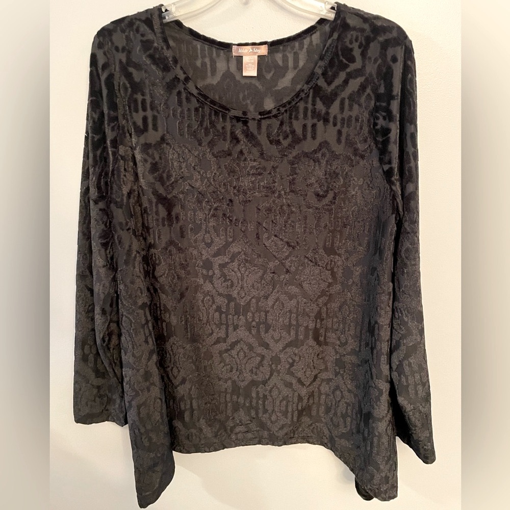 White Stag Women’s XL Black Long Sleeve Velvet Top Y2K Grunge Witchey